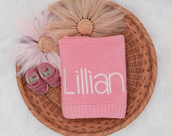 Personalized Knit Baby Blanket, Baby Shower Gift, Embroidered name Baby Blanket, Custom Baby Blanket, Welcome home Baby blanket Keepsake