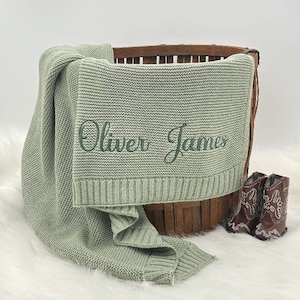 Personalized Knitted Baby Blanket with Name, Custom Knit Baby Blanket, Embroidered Name Blanket, Soft Cotton Baby Blanket, Baby Shower Gift
