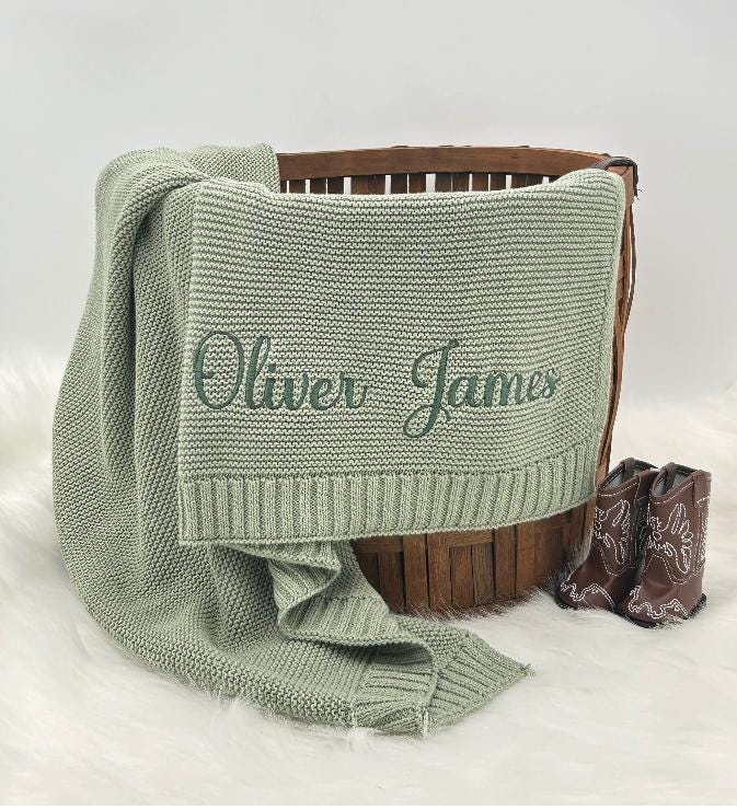 Personalized Knitted Baby Blanket with Name, Custom Knit Baby Blanket, Embroidered Name Blanket, Soft Cotton Baby Blanket, Baby Shower Gift