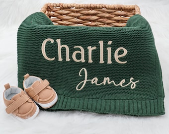Personalized Knit Baby Blanket, Baby Shower Gift, Embroidered name Baby Blanket, Custom Baby Blanket, Welcome home Baby blanket Keepsake