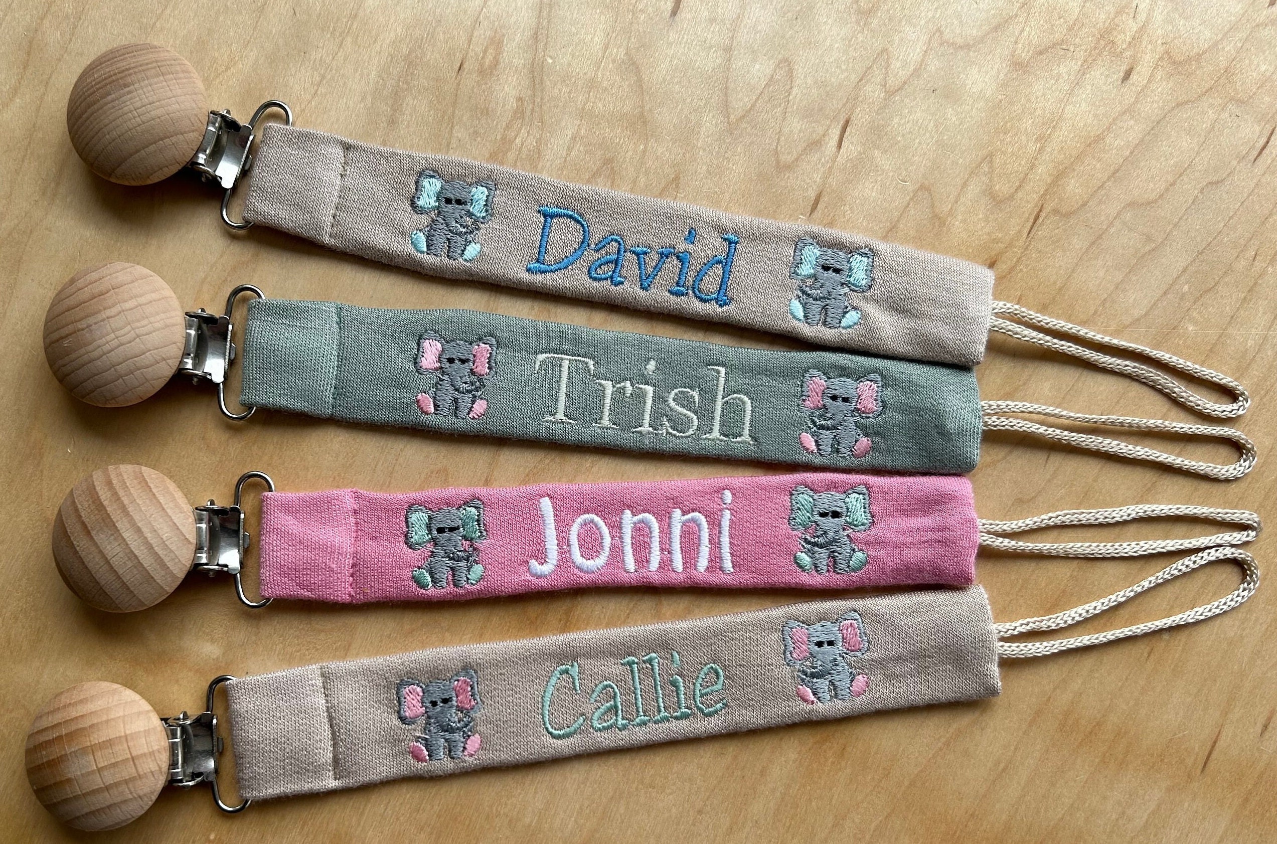 Personalized Pacifier Clip Holder, Embroidered Name, Custom Boho Pacifier Holder, Bamboo Dummy Clip, Monogrammed Baby Shower Gift
