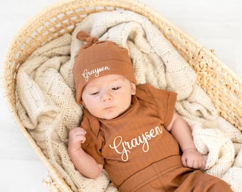 Personalized Coming Home Set, Cotton Knit Romper, Newborn Name Outfit, First Baby Bodysuit, Baby Girl Jumper, New Baby Gift, Baby Onesie