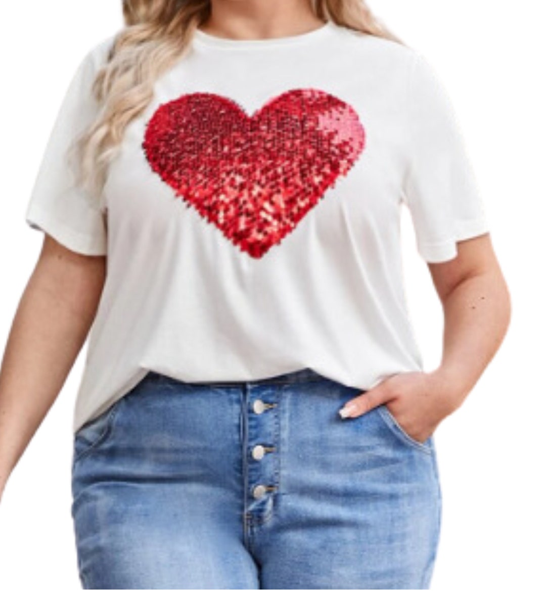 Glittering Red Sequined Heart White Tee - Etsy