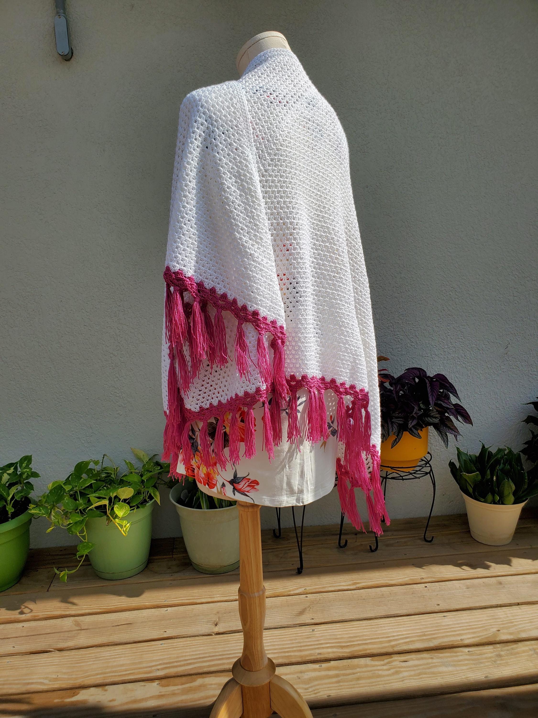 White Crochet Knit Wrap Shawl