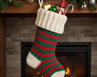 Striped and Textured Crochet Christmas Stocking