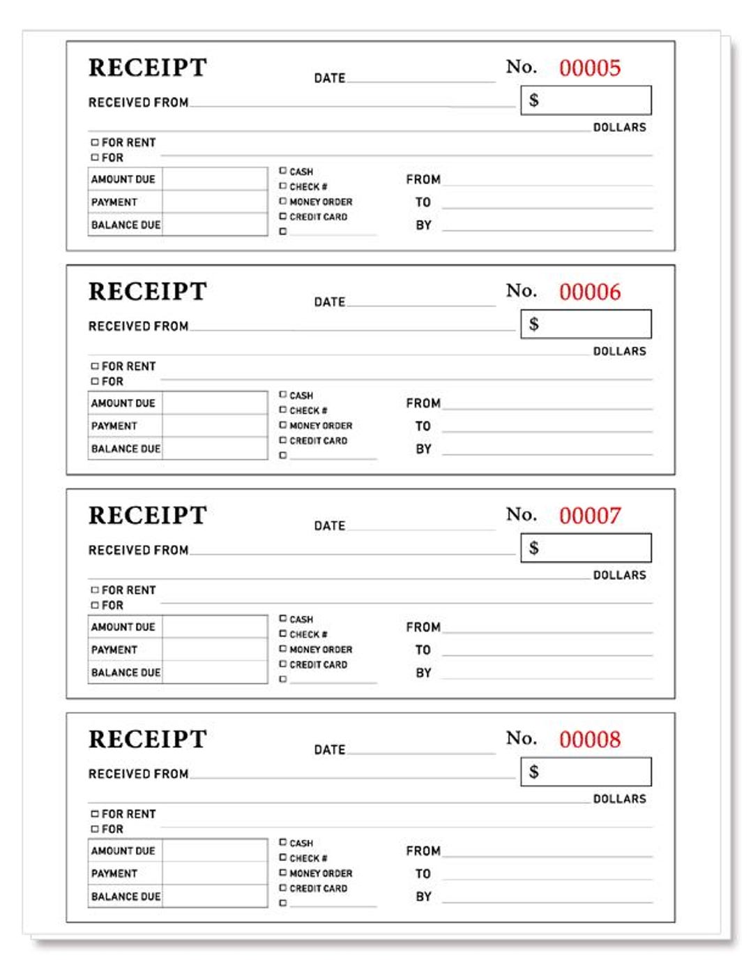 PRINTABLE Large Receipt Template Money and Rent 8.5 11 in Letter - Etsy