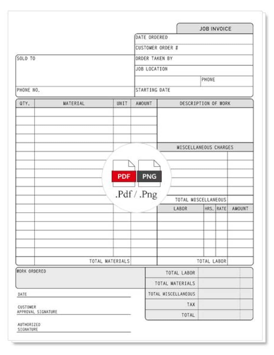 PRINTABLE Job Invoice Template Printable 8.5 11 in Letter - Etsy