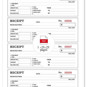 PRINTABLE Large Receipt Template Money and Rent 8.5 11 in Letter - Etsy
