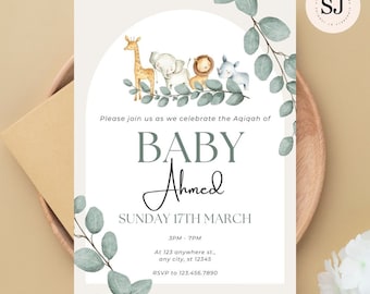 Personalised Aqiqah Invitation | Aqeeqah Invite | Birth Announcement | Baby Naming | Muslim Baby | Unisex | Digital Download | Printable