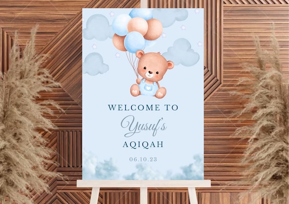 Personalised Aqiqah Sign | Aqiqah Welcome Board | Aqiqah Decor | Muslim Baby | Islamic Decor | Baby Shower | 1st Birthday | Digital Download