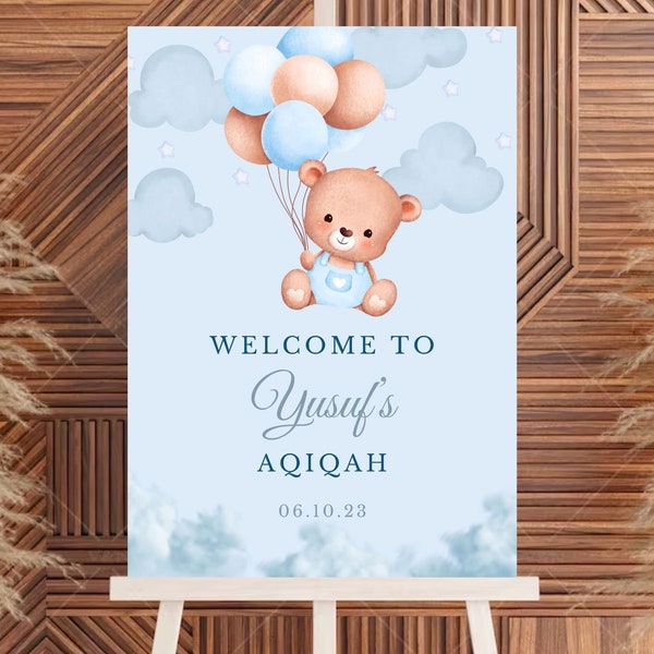 Personalised Aqiqah Sign | Aqiqah Welcome Board | Aqiqah Decor | Muslim Baby | Islamic Decor | Baby Shower | 1st Birthday | Digital Download
