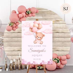 Personalisierte Aqiqah Zeichen | Aqeeqah | Baby Mädchen | Neugeborene | Babyparty | Moslemisches Baby | Willkommensschild | Willkommenstafel | Digitaler Download