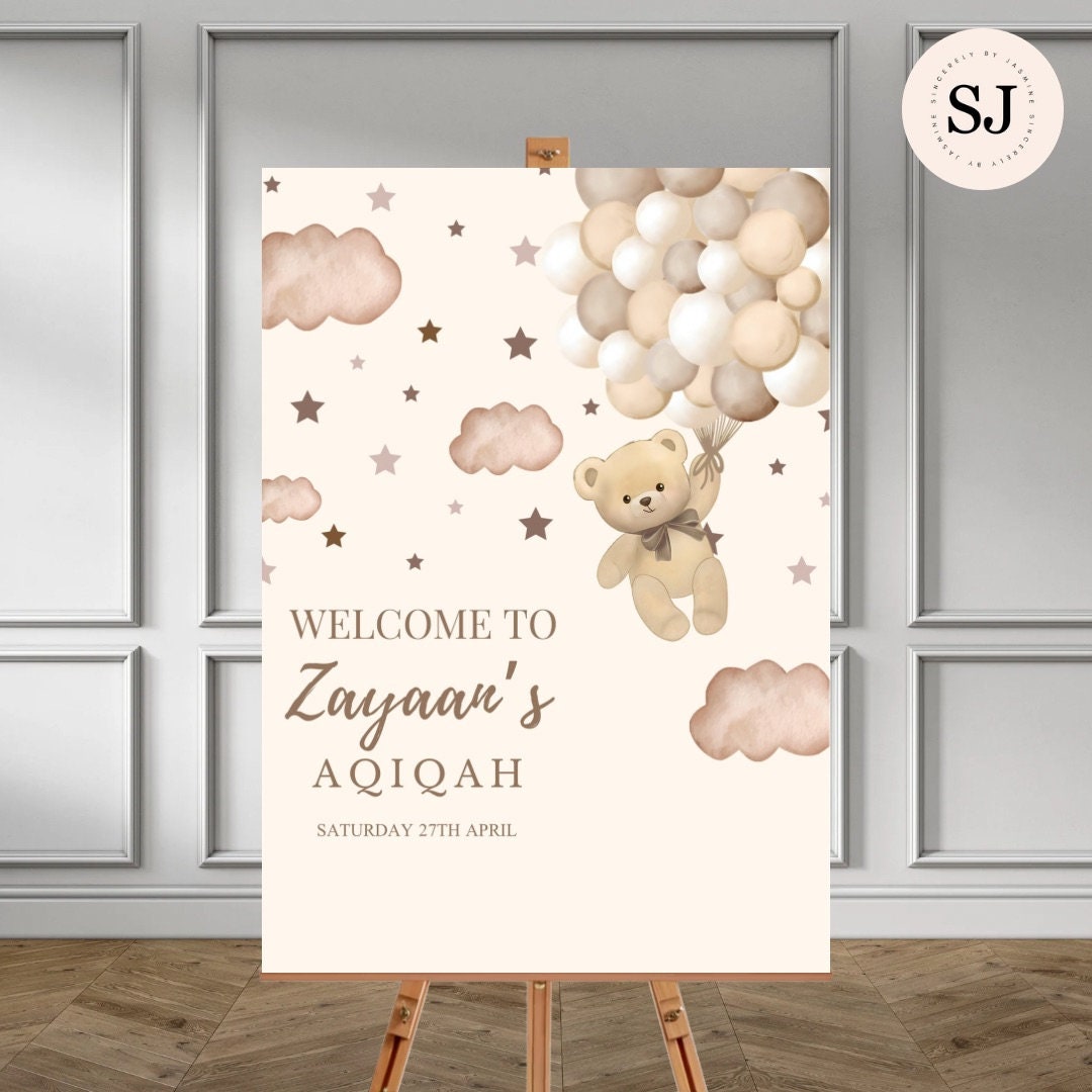 Personalised Aqiqah Sign | Aqiqah Welcome Board | Aqiqah Decor | Muslim Baby | Islamic Decor | Baby Shower | 1st Birthday | Digital Download