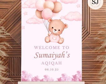Personalised Aqiqah Sign | Aqeeqah | Baby Girl | Newborn | Baby Shower | Muslim Baby | Welcome Sign | Welcome Board | Digital Download