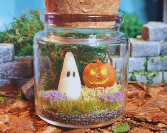 Halloween Ghost in a Jar: Handmade Spooky Pumpkin Companion - Jarling™ Halloween Decor Adopt a Ghost Pet Ghost