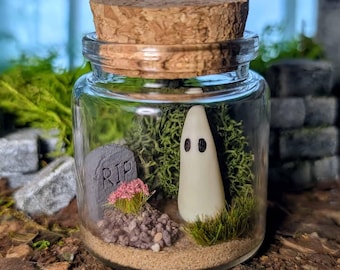 Adopt a Ghost in a Jar - Official Jarling™ Gravewhisper | Handmade Glow in Dark Pet Ghost Companion, Gothic Spooky Gift Halloween Decor