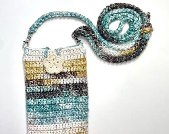 Crochet Crossbody Phone Bag with Fabric Lining · Handmade Crochet Cell Phone Purse with Flower · Recycled Yarn Crossbody · Lightweight bag