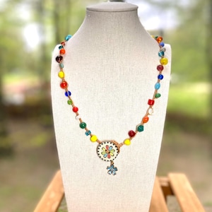 Multicolor Gemstone Necklace, Colorful Beaded Necklace Bohemian Jewelry Crochet Choker Artisan Jewelry Boho Chic handmade \ necklace gift