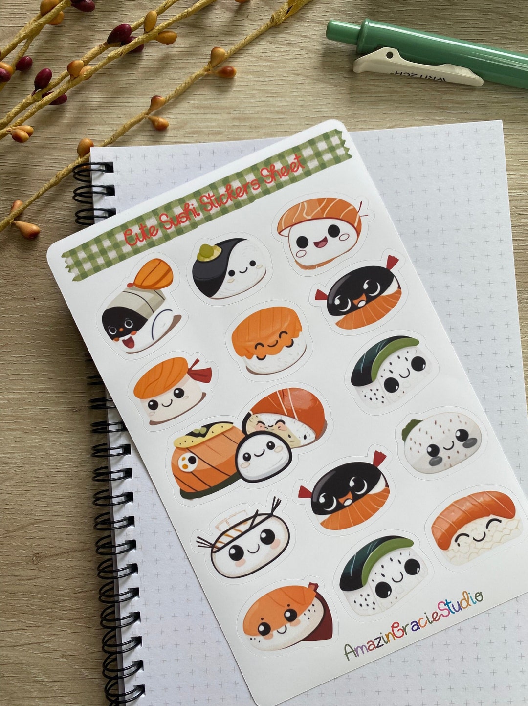Kawaii Sushi Sticker Sheet, Sushi Rolls Stickers, Cute Stickers ...
