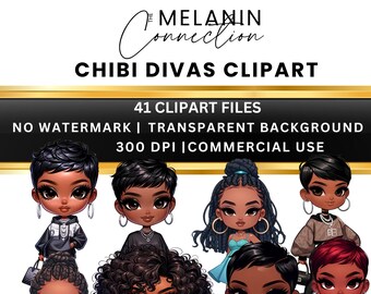 African American Chibi Diva Dolls |black girl clipart