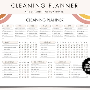 Cleaning Planner | ADHD Cleaning Planner | Household Chore Chart | Cleaning Checklist | Cleaning Schedule | Editable Printable | PDF