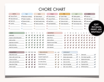 Programma di pulizia / Modello di pianificazione delle pulizie / Lista di controllo delle pulizie / Grafico dei lavori domestici ADHD / Stampabile modificabile / Grafico dei lavori domestici / PDF