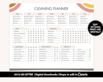 Sjabloon voor schoonmaakplanner | ADHD-schoonmaakplanner | Schoonmaakchecklist | Reinigingsschema | Bewerkbare afdrukbare | Huishoudelijke klusjesgrafiek