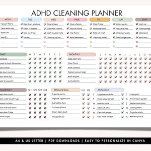 Cleaning Schedule | Cleaning Planner Template | Cleaning Checklist  | ADHD Cleaning Planner | ADHD Home Cleaning | Household Chore Chart