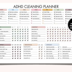 Cleaning Schedule | Cleaning Planner Template | Cleaning Checklist  | ADHD Cleaning Planner | Editable Printable | Household Chore Chart