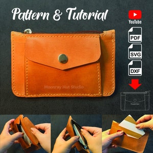 Patrón De Cartera De Cuero Pdf, Cartera Compacta Svg, Tarjetero Y Bolsillo Para Monedas, Patrón De Costura De Cuero Pdf, Svg, Dxf, Video Tutorial