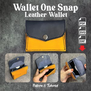 Padrão de couro de carteira One Snap, padrão para impressão em PDF, botão de pressão compacto, dobra sobre bolso para moedas incluído, arquivos PDF, Svg, Dxf, tutorial em PDF