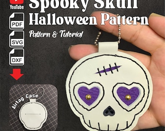 Schädel Leder Schnittmuster Pdf, Halloween Niedliche Schädel Nähanleitung, Schädel DIY Gruselig Saison Airtag Case, svg für Cricut, Dxf, PDF & Youtube Tutorial