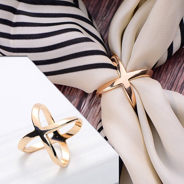 Fashion X Shape Metal Scarf Ring Buckle Clasp For Women Scarf Clip Small Silver Gold Scarf Bandana Ring Wrap Holder for Neckerchief Shawl
