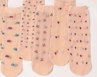 10 Pairs Beige Polka Dot Sheer Short Socks For Women Girl Fashion Summer Breathable Socks Transparent See Through Socks Sheer Ankle Socks