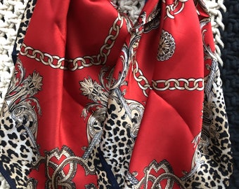 53 cm Luipaard Kettingprint Rode Pure Zijden Sjaal Voor Vrouwen Mannen Hoofddoek Hoofd Wrap Zijden Haar Sjaal Zijden Bandana Zijde Kleine Sjaal