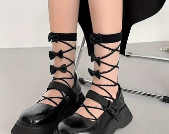 Ruffle Bow Crew Socks Frilly Quarter Socks Sheer Lace Ankle Socks Decorative Socks With Bow Cross Socks Women's Socks Coquettes Socks