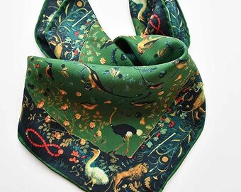 53cm 21" Birds Floral Print Pure Silk Scarf For Women Men Headscarf Silk Head   Wrap Silk Hair Scarf Silk Bandana Silk Small Neck Scarf