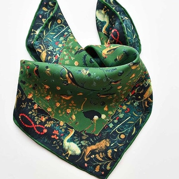 53cm 21" Birds Floral Print Pure Silk Scarf For Women Men Headscarf Silk Head   Wrap Silk Hair Scarf Silk Bandana Silk Small Neck Scarf