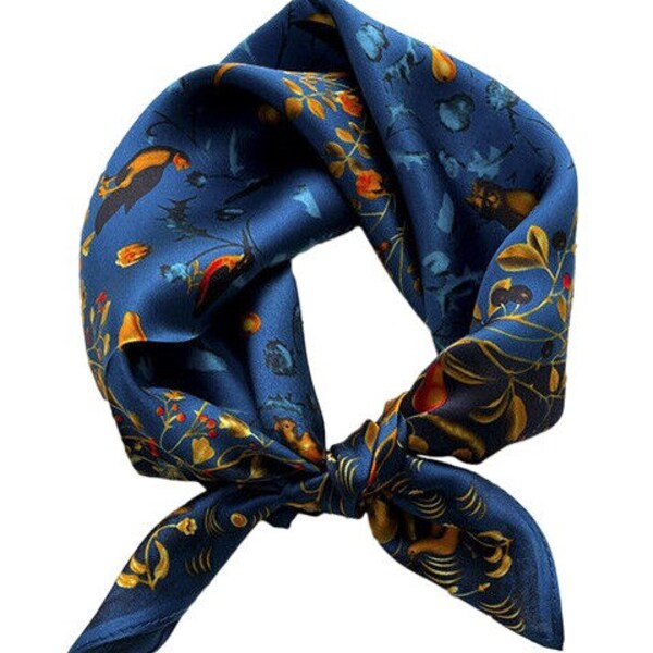 53cm 21" Birds Floral Print Mulberry Silk Scarf For Women Men Headscarf Silk Head   Wrap Silk Hair Scarf Silk Bandana Silk Small Neck Scarf