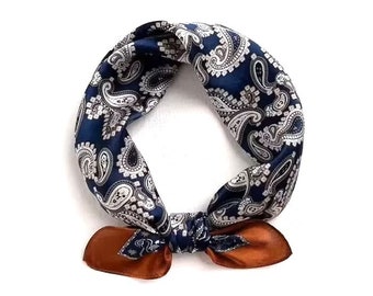 53cm Paisley Print Blue Silk Scarf For Women Men Headscarf Head Wrap Silk Hair Scarf Silk Bandana Silk Small Neck Scarf