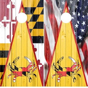 Maryland Flag Crab Cornhole Wraps – Custom Vinyl Skins (Laminated or Unlaminated)