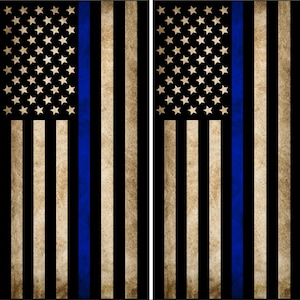 Rustic Thin Blue Line Flag Cornhole Wraps Decals - Laminated or Unlaminated Vinyl