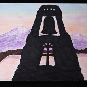 Black Bell, original artwork, framed, silouette
