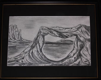 Mesa Arch, art original, encadré, dessin au crayon, paysage
