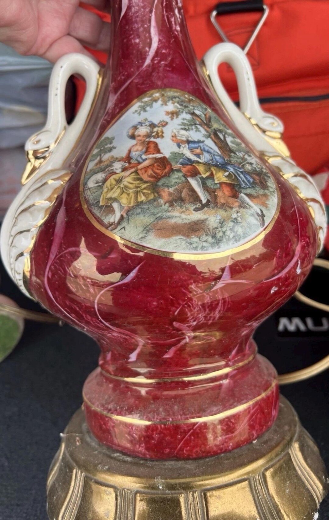 Vintage Datk Pink Victorian Lamp With Gold Detail Swan Handles - Etsy