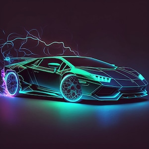 Neon Lamborghini Tron Style Digital Art (15) Images PNG File
