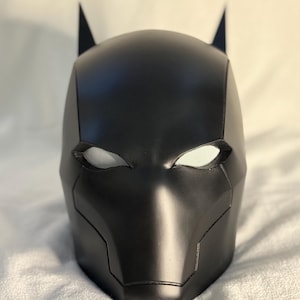Black Vigilante Helmet Padded Cosplay Full Mask Cowl *LARGER EYES*