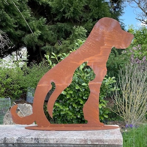 Noble rust dog with cat 58 x 50 cm silhouette on plate garden decoration rust metal rust figure weatherproof dog figure rusty decoration