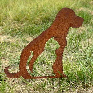 Patina dog with cat 50 x 58 cm silhouette for plugging in garden stake garden decoration rust metal rust figure weatherproof dog figure gift rusty