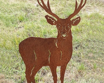 Rusty metal deer, facing forward, 95 x 54 cm, for planting in gardens, garden decoration, rusty metal figure, woodland animal, gift, rusty decoration